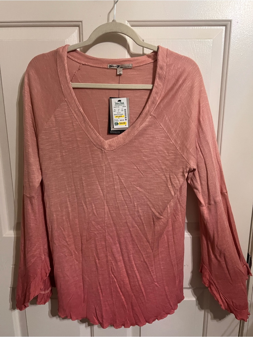 Seven7 Ombre V-Neck Long Sleeve Top in Coral to Rose
